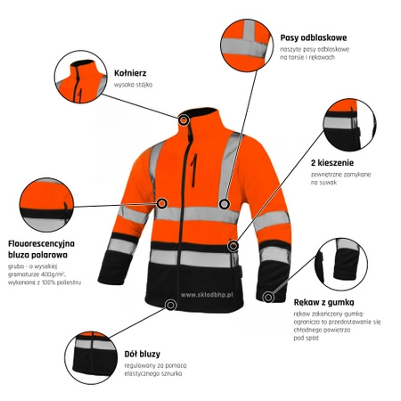 Bluza polarowa. Bluza robocza. Odblaskowa. POLAR ORANGE